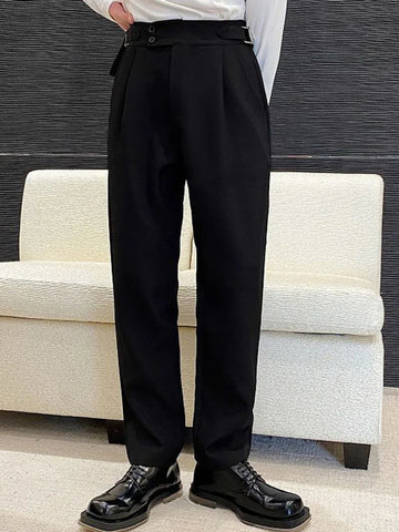 Wiaofellas  -  Tube Striaght Waist Loop Design Suit Pants Loose Men's Spring New Korean Style Trend Solid Color Simple Fashion 2A1294